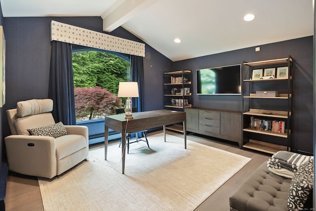 50 Parish Rd N, New Canaan, CT 06840 - home office with light wood-style floors, baseboard heating, and recessed lighting