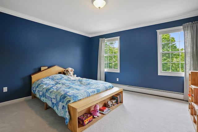 22 Gelding Hill Rd, Newtown, CT 06482 - carpeted bedroom with a baseboard heating unit, ornamental molding, and baseboards