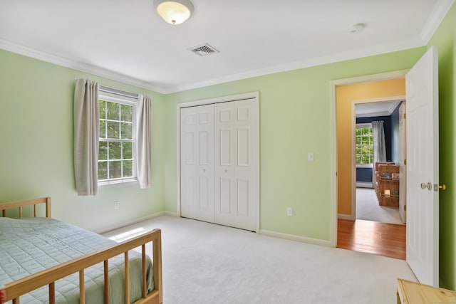 22 Gelding Hill Rd, Newtown, CT 06482 - carpeted bedroom featuring multiple windows, crown molding, baseboards, and a closet