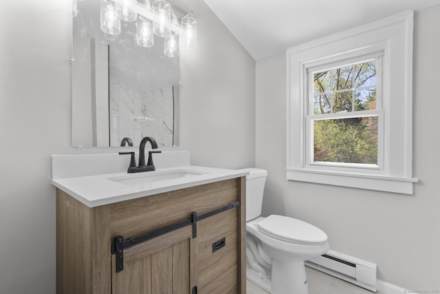 330 Meriden Ave, Southington, CT 06489 - full bath featuring a baseboard heating unit, toilet, vanity, a shower, and tile patterned floors