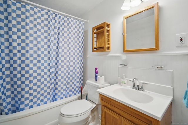 19 Litchfield Pl, Rocky Hill, CT 06067 - full bathroom with shower / bathtub combination with curtain, vanity, and a wainscoted wall