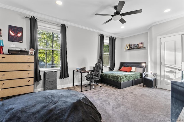 308 Old Zoar Rd, Monroe, CT 06468 - bedroom featuring crown molding, recessed lighting, carpet flooring, baseboards, and a ceiling fan