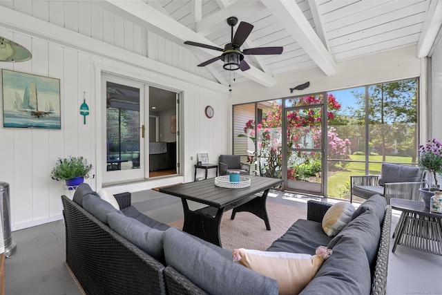 401 Russell Ave, Suffield, CT 06078 - sunroom featuring an outdoor hangout area, a ceiling fan, and healthy amount of natural light