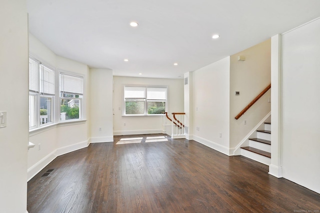 50 Harrison Ave, New Canaan, CT 06840 - spare room with wood finished floors, recessed lighting, baseboards, and stairway