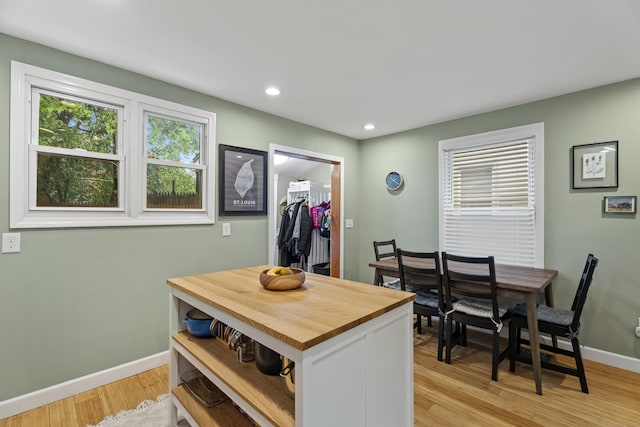 128 Mill River St, New Haven, CT 06511 - dining space with baseboards, light wood finished floors, and recessed lighting
