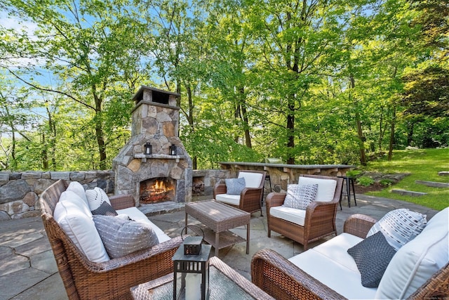 40 Thunder Hill Ln, Ridgefield, CT 06877 - view of patio featuring an outdoor living space with a fireplace