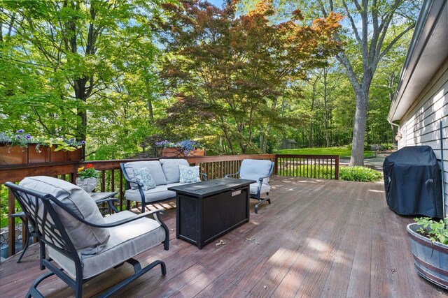 40 Thunder Hill Ln, Ridgefield, CT 06877 - wooden terrace featuring area for grilling and an outdoor living space