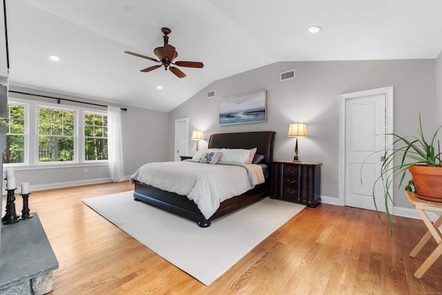 40 Thunder Hill Ln, Ridgefield, CT 06877 - bedroom with lofted ceiling, light wood-style flooring, baseboards, a ceiling fan, and recessed lighting