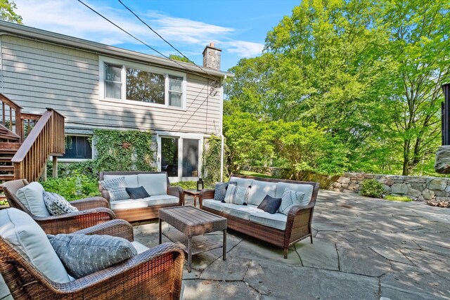 40 Thunder Hill Ln, Ridgefield, CT 06877 - view of patio / terrace with an outdoor hangout area and stairs