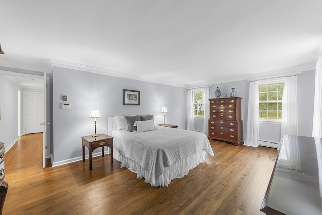 47 Ridgecrest Rd, Stamford, CT 06903 - bedroom with a baseboard heating unit, crown molding, wood finished floors, and baseboards