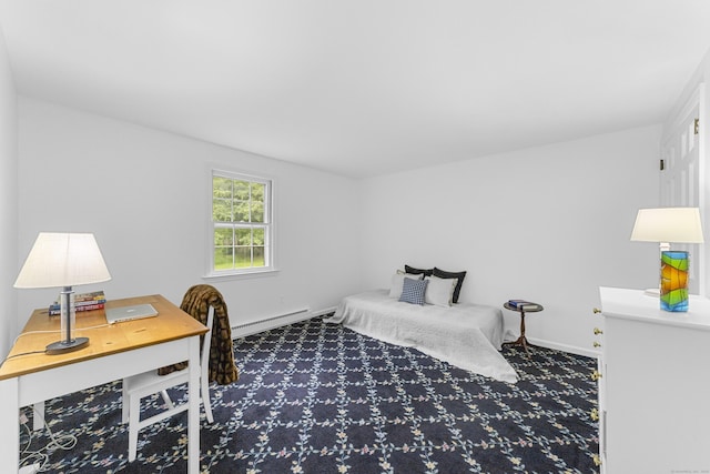 47 Ridgecrest Rd, Stamford, CT 06903 - bedroom with baseboard heating, carpet flooring, baseboards, and a desk