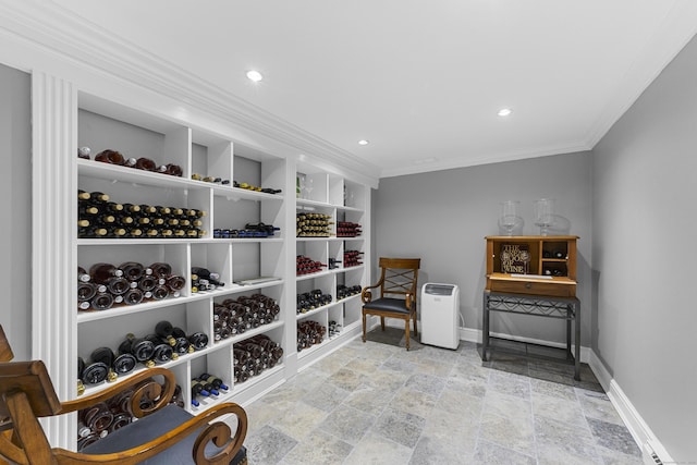 47 Ridgecrest Rd, Stamford, CT 06903 - living area with baseboards, ornamental molding, stone finish flooring, and recessed lighting