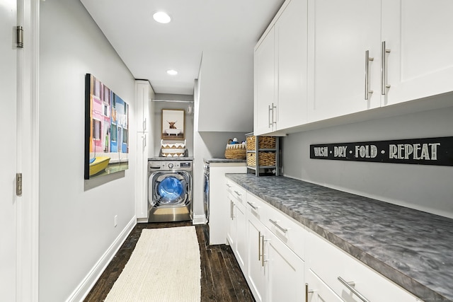 975 Flintlock Rd, Fairfield, CT 06890 - kitchen featuring dark wood-style flooring, white cabinetry, dark countertops, recessed lighting, and baseboards