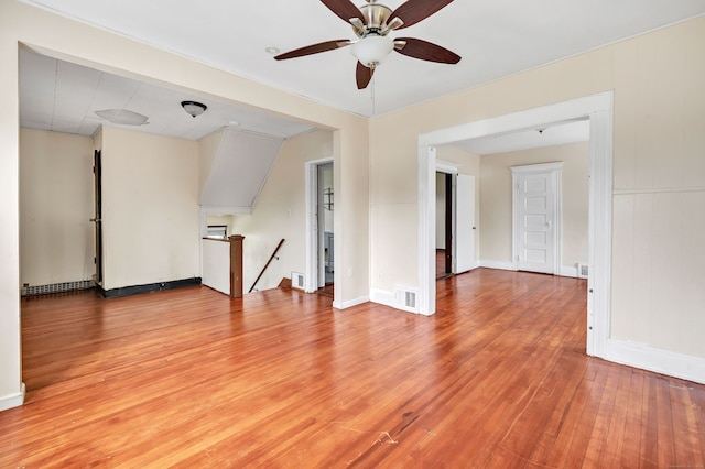174 Franklin Ave, Stratford, CT 06614 - unfurnished living room with light wood-type flooring, a ceiling fan, and baseboards