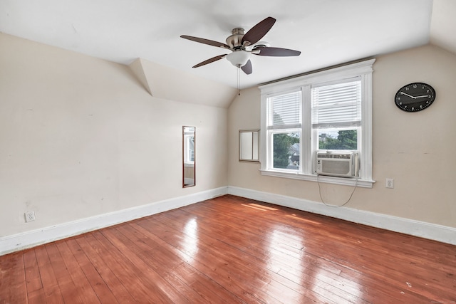 174 Franklin Ave, Stratford, CT 06614 - unfurnished room with vaulted ceiling, baseboards, hardwood / wood-style floors, and ceiling fan
