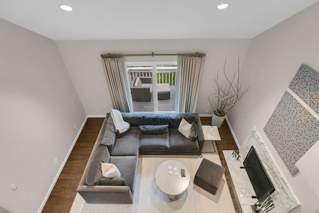14 The Mews, Westport, CT 06880 - living area featuring baseboards, wood finished floors, and recessed lighting