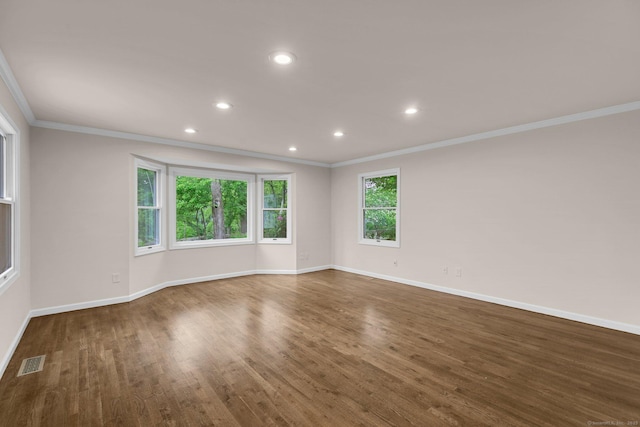 14 The Mews, Westport, CT 06880 - empty room featuring ornamental molding, baseboards, dark wood-style flooring, and recessed lighting