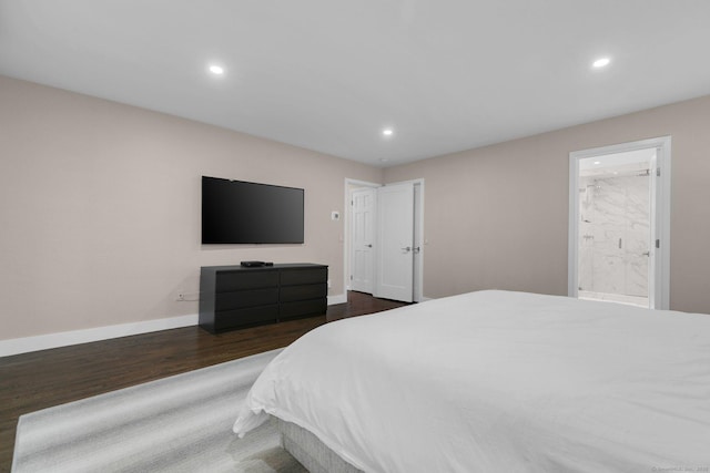 14 The Mews, Westport, CT 06880 - bedroom with recessed lighting, dark wood-style flooring, baseboards, and ensuite bath