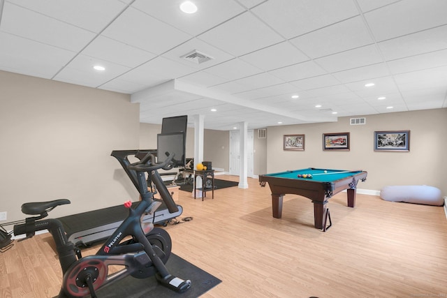 14 The Mews, Westport, CT 06880 - workout area with billiards, wood finished floors, baseboards, and a drop ceiling