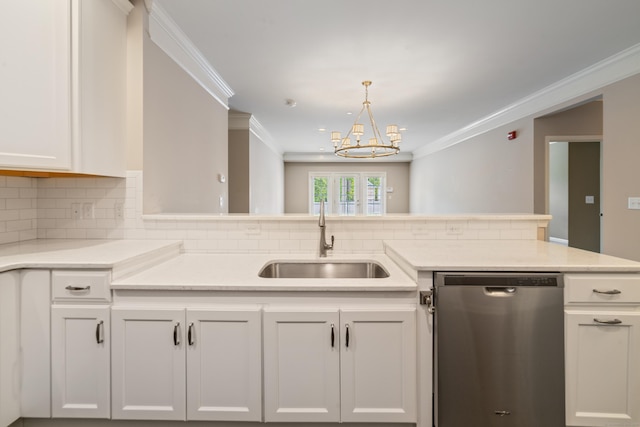 802 Center Meadow Ln Unit 802, Danbury, CT 06810 - kitchen with stainless steel dishwasher, a sink, tasteful backsplash, crown molding, and light countertops