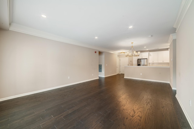 802 Center Meadow Ln Unit 802, Danbury, CT 06810 - unfurnished living room featuring ornamental molding, a chandelier, dark wood finished floors, recessed lighting, and baseboards