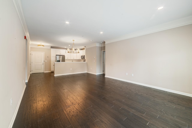 802 Center Meadow Ln Unit 802, Danbury, CT 06810 - unfurnished living room with a chandelier, crown molding, dark wood-style floors, recessed lighting, and baseboards