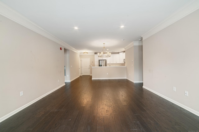 802 Center Meadow Ln Unit 802, Danbury, CT 06810 - unfurnished living room featuring a chandelier, crown molding, baseboards, dark wood finished floors, and recessed lighting