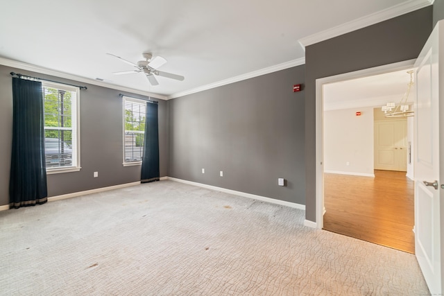 802 Center Meadow Ln Unit 802, Danbury, CT 06810 - spare room featuring crown molding, a ceiling fan, baseboards, and light carpet