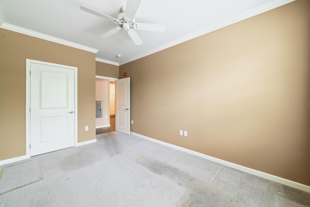 802 Center Meadow Ln Unit 802, Danbury, CT 06810 - unfurnished bedroom with baseboards, light colored carpet, ornamental molding, and ceiling fan