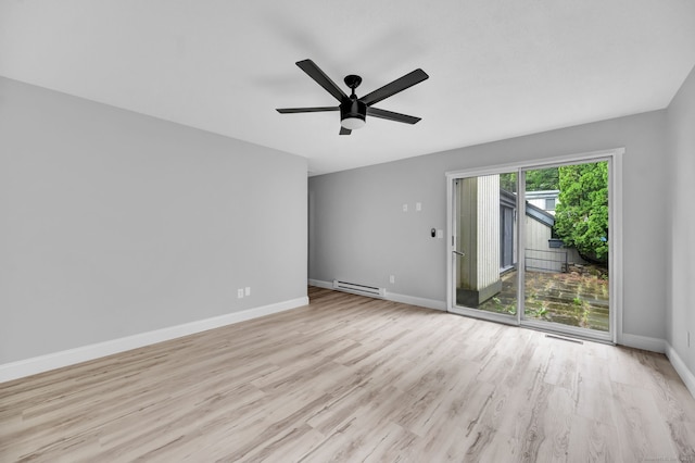 170 Heritage Vlg Unit B, Southbury, CT 06488 - unfurnished room featuring light wood-type flooring, baseboard heating, a ceiling fan, and baseboards