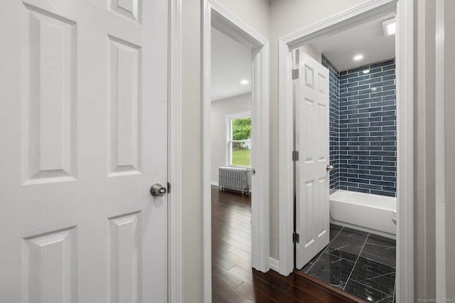 56 Uncas Ave, New London, CT 06320 - hall featuring radiator heating unit, baseboards, and recessed lighting