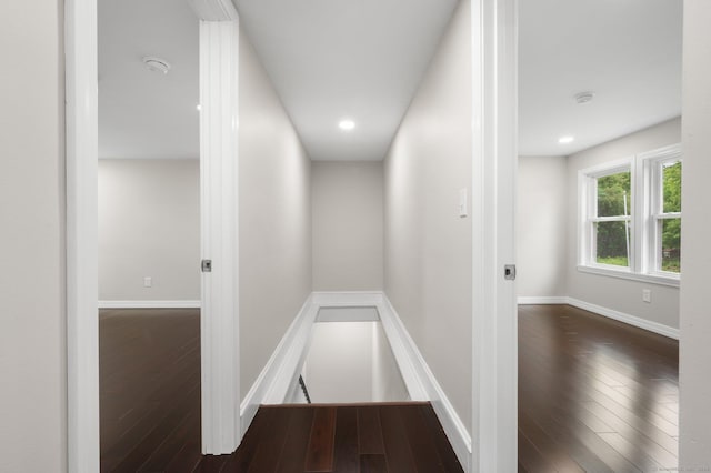 56 Uncas Ave, New London, CT 06320 - hall with dark wood-style floors, baseboards, and recessed lighting