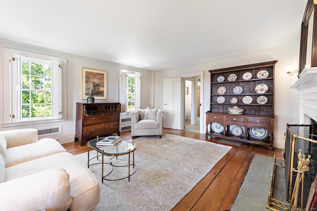 264 Taugwonk Rd, Stonington, CT 06378 - living room with a fireplace with flush hearth, healthy amount of natural light, and hardwood / wood-style floors