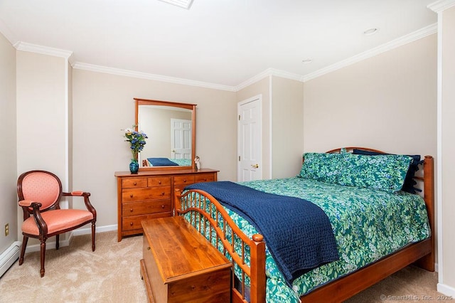 12 Fawn Ridge Dr, Brookfield, CT 06804 - bedroom with crown molding, baseboards, light colored carpet, and a baseboard radiator