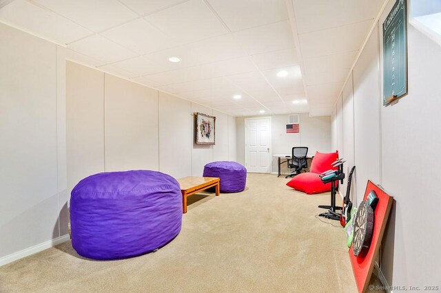 12 Fawn Ridge Dr, Brookfield, CT 06804 - living area with carpet, recessed lighting, a drop ceiling, and baseboards