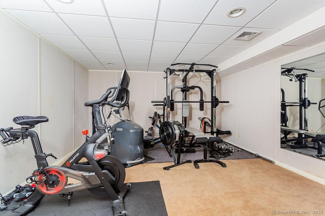 12 Fawn Ridge Dr, Brookfield, CT 06804 - exercise room with carpet flooring, a paneled ceiling, and baseboards