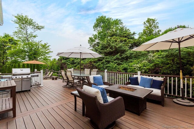 12 Fawn Ridge Dr, Brookfield, CT 06804 - deck featuring an outdoor fire pit, outdoor dining space, and grilling area