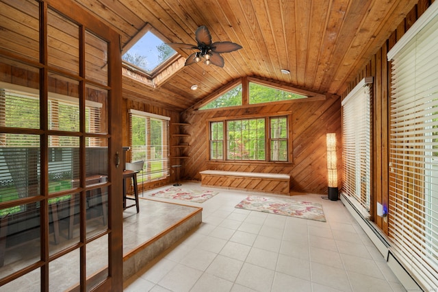 80 Farmstead Ln, Windsor, CT 06095 - unfurnished sunroom featuring lofted ceiling, a skylight, and baseboard heating
