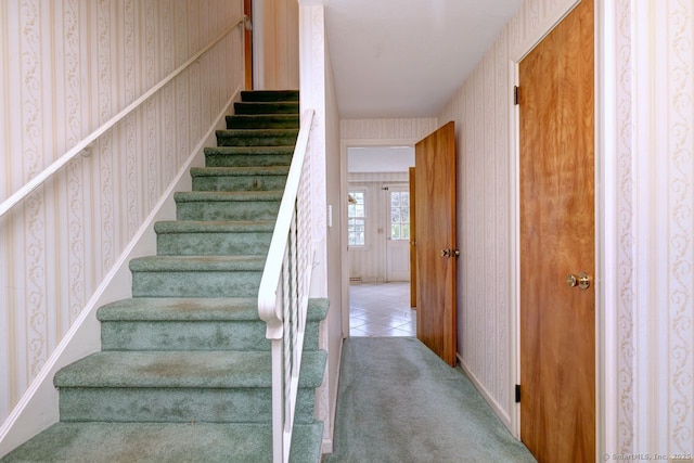 423 Baldwin Ave, Meriden, CT 06450 - staircase featuring wallpapered walls and carpet
