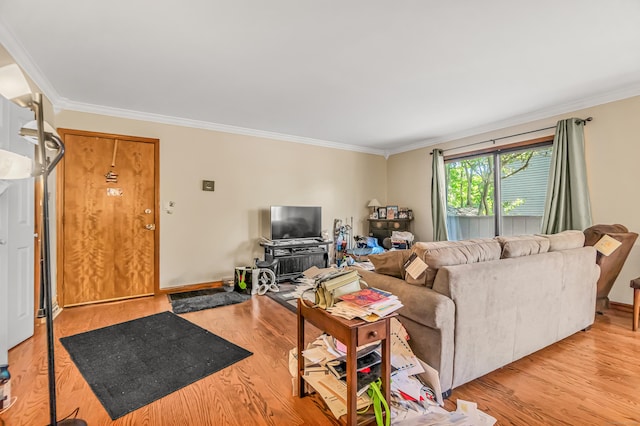 520 Vincellette St Unit C1, Bridgeport, CT 06606 - living room with crown molding, light wood finished floors, and baseboards