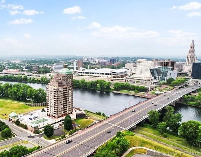 235 E River Dr Apt 502, East Hartford, CT 06108 - view of urban area with a highway, a notable bridge, and a large body of water