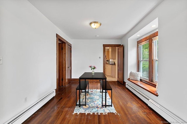 26 Shipyard Ln, Milford, CT 06460 - office area featuring baseboard heating, dark wood-type flooring, and recessed lighting