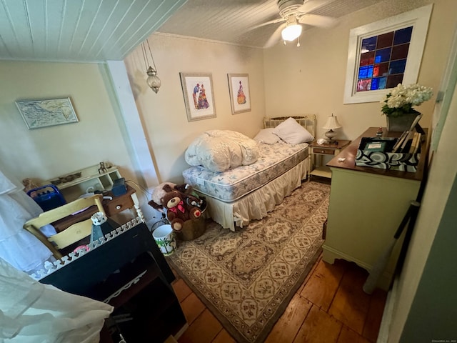 343 W Wakefield Blvd, Winchester, CT 06098 - bedroom featuring wood finished floors, wood ceiling, crown molding, and a ceiling fan