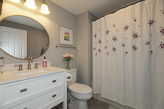 18 Totoket Rd, Waterford, CT 06375 - full bathroom with toilet, vanity, tile patterned floors, and a shower with shower curtain