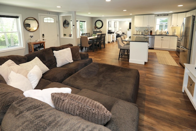 18 Totoket Rd, Waterford, CT 06375 - living room featuring recessed lighting and dark wood-style floors