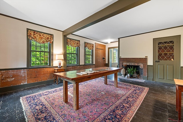 89 John Perry Rd, Eastford, CT 06242 - office featuring a fireplace, wainscoting, and crown molding