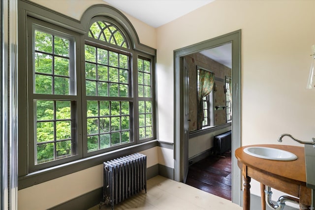 89 John Perry Rd, Eastford, CT 06242 - doorway with radiator, a sink, and wood finished floors