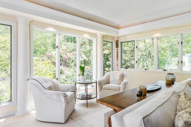 94 Southpond Rd, Glastonbury, CT 06073 - sunroom with ornate columns, healthy amount of natural light, and crown molding