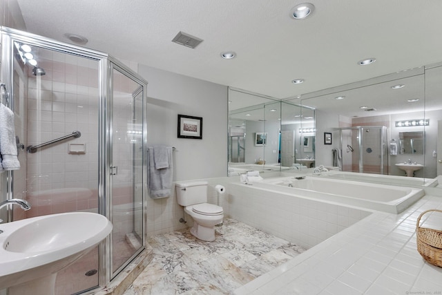 94 Southpond Rd, Glastonbury, CT 06073 - full bath with toilet, a garden tub, a shower stall, a sink, and recessed lighting