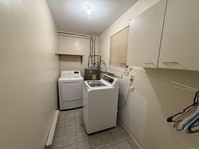 925 Oronoke Rd Unit 12G, Waterbury, CT 06708 - washroom with independent washer and dryer, cabinet space, light flooring, a textured ceiling, and electric water heater